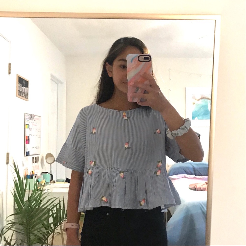Zara babydoll top with flower embroidery